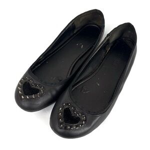 Demonia Star 24 Faux Leather Stud Hearts Slip On Flats in Black